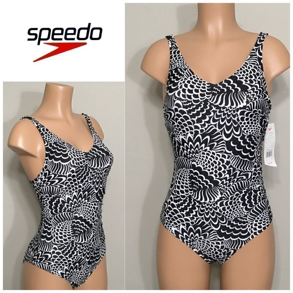 Speedo black and white ruched side swimsuit. NWT
